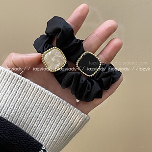法式 简约百搭黑色发圈皮筋女 缎面气质小肠圈丸子头发绳头绳女