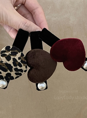 清！原16 丝绒爱心珍珠发夹 质感小众大爱心边夹侧边夹子发卡女