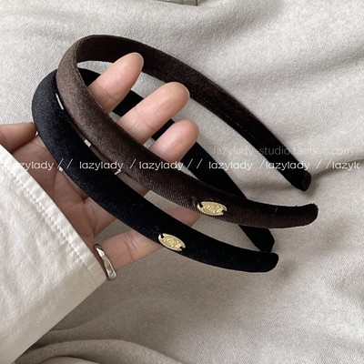 复古丝绒窄版手工小牌缝制细发箍高级感洋气百搭基础头箍简约法式