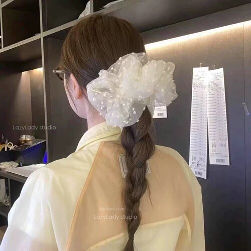 超大号 波点蓬蓬纱点点大肠发圈 简约百搭温柔慵懒扎马尾发绳发饰