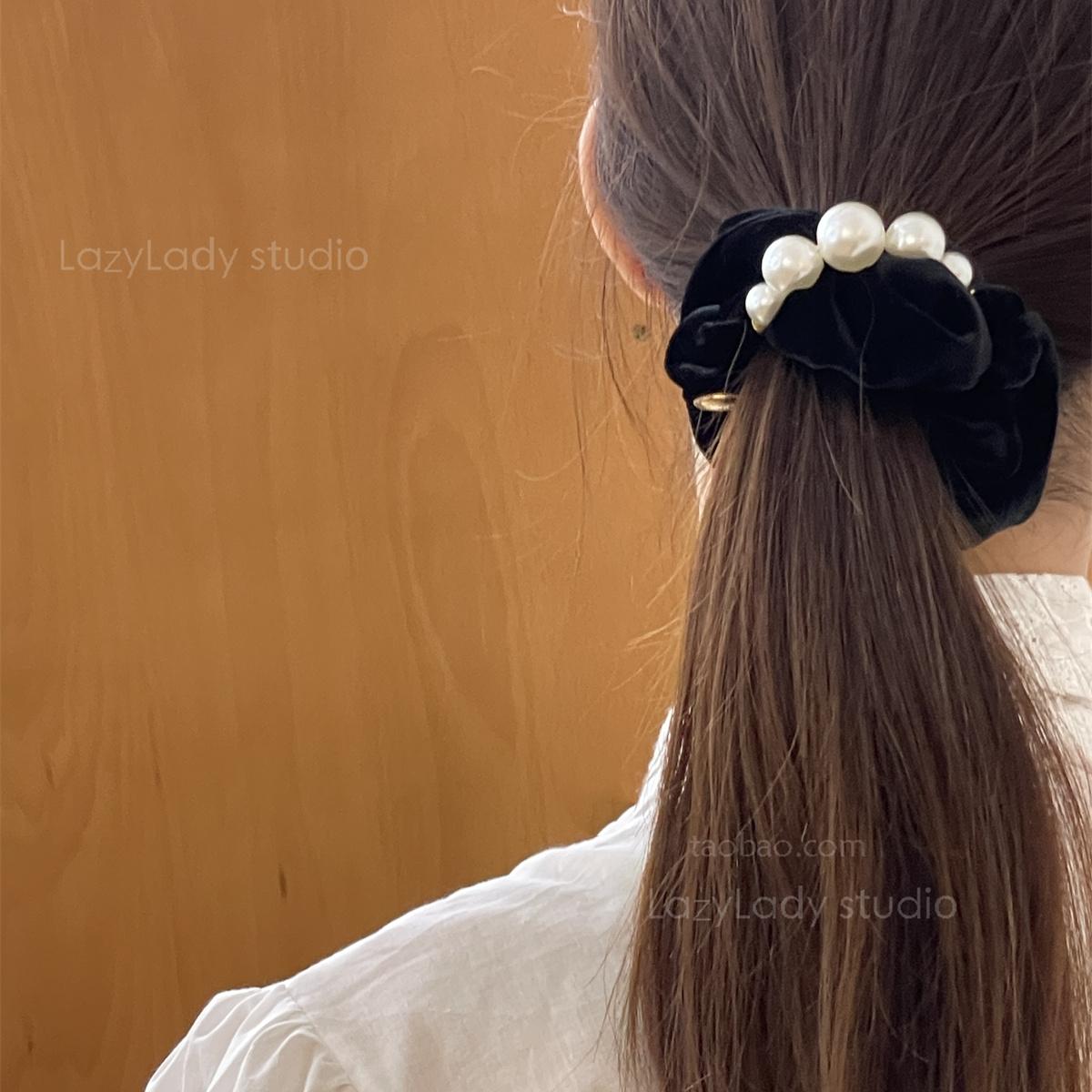 秋冬丝绒发圈发饰丝绒珍珠气质