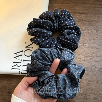 复古温柔气质藏蓝色耐看小碎花发圈 肠圈马尾头花丸子头发绳女