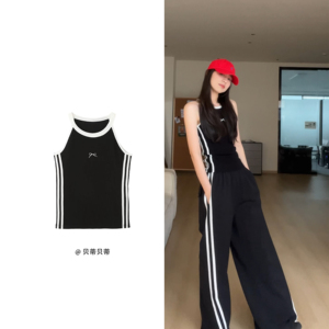 黑色辣妹条纹吊带背心女夏季外穿纯欲设计修身蝴蝶结独特绝美上衣