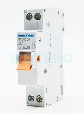 HAGER海格MNU116P空气开关单相零线保护双进双出MNU120P断路器1PN
