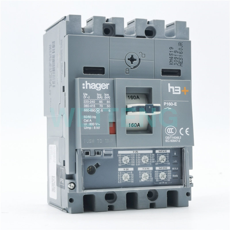 hager海格 HES160JR 塑壳断路器 H3+P160 LSI电子式MCCB空气开关