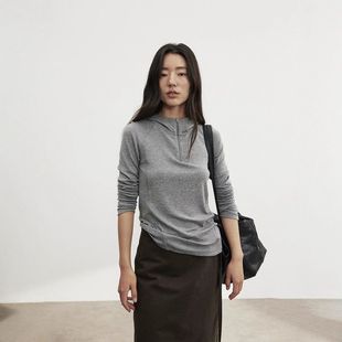 女02800 爱与南希十三行2025秋韩风软糯亲肤天丝羊毛连帽针织开衫