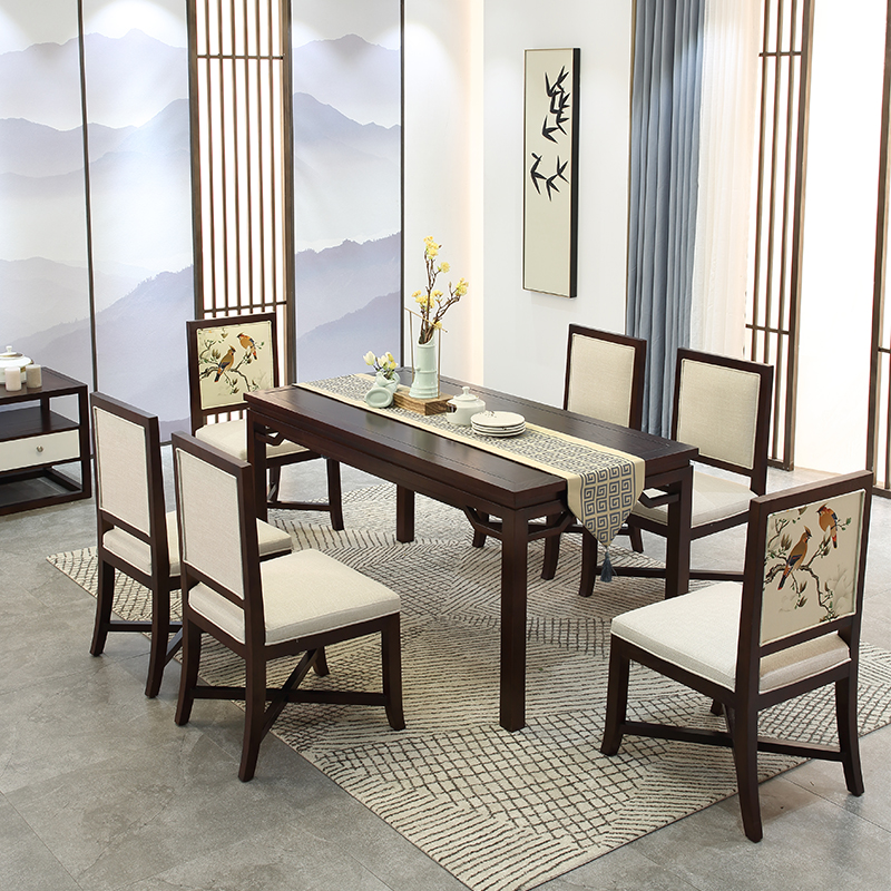 新中式餐桌椅组合现代禅意酒店样板间别墅圆方桌餐厅高端家具定制