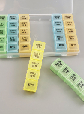 35格弧形一周便携药盒收纳药丸盒药片分装胶囊维生素保健品盒老人