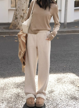 SHE牌质感!柜上千元』版型巨好羊毛人字纹加绒秋冬毛呢直筒阔腿裤