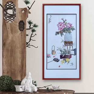 景德镇纯手绘国色天香瓷板画新中式 饰画玄关画 中国风花鸟画客厅装