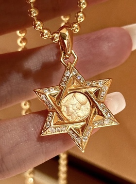 高定珠宝S925纯银镀金重工六芒星金雅典娜双面可佩戴万能扣吊坠