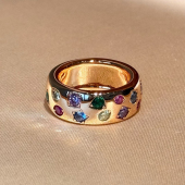 S925银镀金权志龙GD同款 玫瑰金色彩虹多巴胺戒指 厚金款