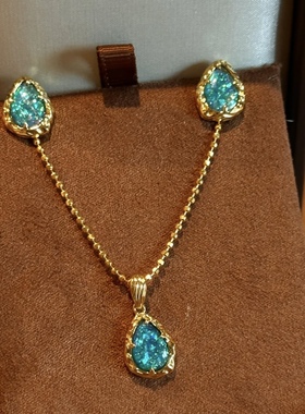 S925银镀金地球调色盘人工欧泊精致厚金电镀项链耳钉水滴吊坠