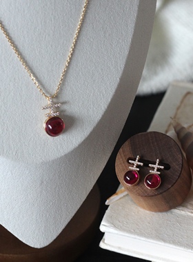 金红锆石吉字耳钉吊坠 五星级保色925纯银项链