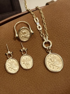 定制925银镀金浪漫与自由双面飞马古币吊坠