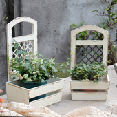 花艺插鲜花花器 乡村欧式 花园个性 复古实木带植物攀爬架花盆法式