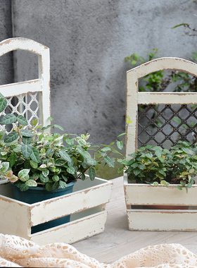 花园个性复古实木带植物攀爬架花盆法式乡村欧式花艺插鲜花花器