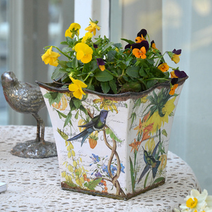 法式田园复古铁皮小花盆贴纸阳台花园铁艺角堇矾根仙客来盆栽铁盆