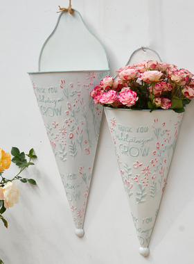 北欧式浮雕铁艺壁挂花盆花插花桶花器花瓶阳台花园墙面装饰壁饰