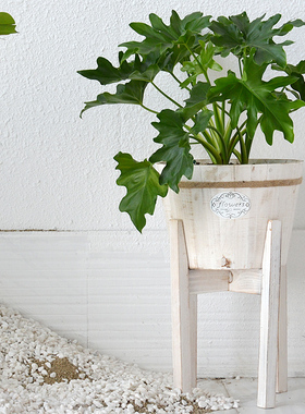 北欧创意实木花盆客厅阳台复古落地花架子龟背竹春羽盆景盆栽花盆