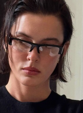 404的店复古黑色半框miu风长方形眼镜走秀款Y2K英伦风斯文眼镜架