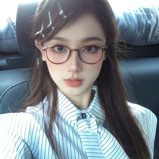 404 店超轻TR90复古椭圆框小红书磨砂咖色圆脸显瘦可配度数眼镜