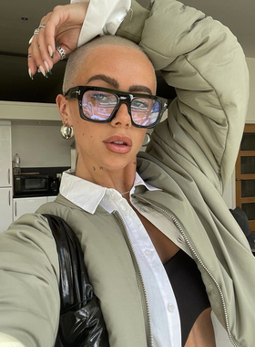 大方框T家眼镜架配度数遮脸ins网红同款素颜平光镜凹造型防蓝光酷