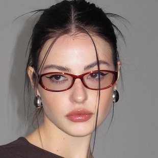404 店复古90年代椭圆框时髦红色麻辣教师眼镜防蓝光配度数素颜