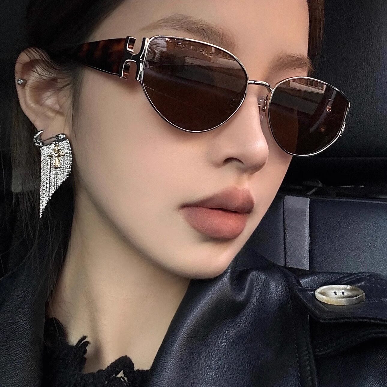 404的店复古金属大框椭圆猫眼墨镜防紫外线遮脸显脸小太阳眼镜女