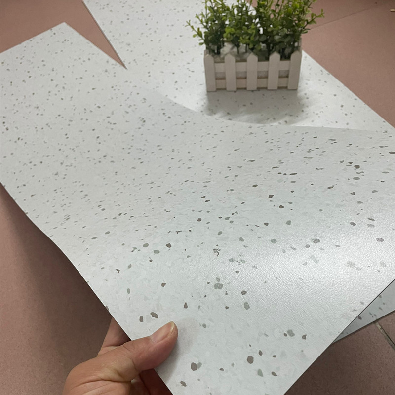 白色斑点水磨石pvc地板胶奶茶店