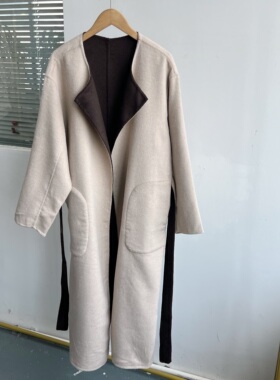 2F-17高货！双面羊毛呢大衣简约慵懒风长款外套宽松垂感J25-5