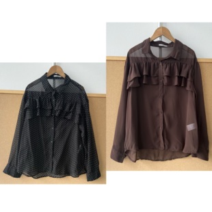 42早春设计感小众短款 H26 复古港风显瘦荷叶边薄款 衬衫 长袖 西5