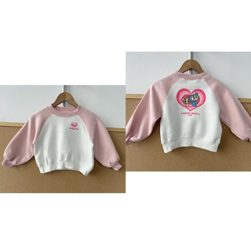 2K1-57儿童加绒撞色拼接爱心刺绣卡通图案印花可爱洋气卫衣Z26-3