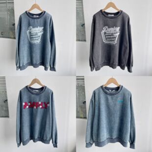 86春款 百搭D25 长袖 潮酷宽松时尚 圆领套头牛仔卫衣男女同款