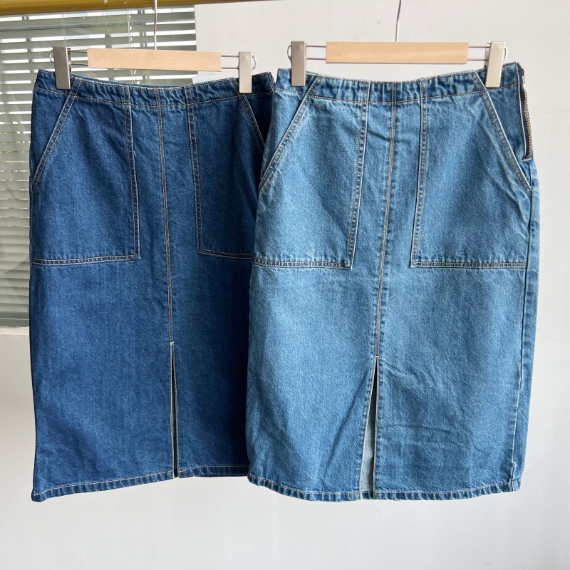 2P-5女士夏季牛仔半身裙宽松纯棉百搭前开叉休闲简约侧拉链Y25-5