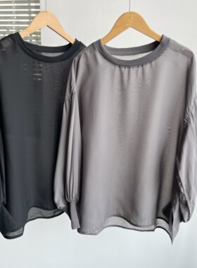 2K-55圆领套头简约纯色轻薄上衣微透日常通勤慵懒松弛感J25-5