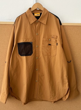 2V-47高货！日系户外防水单排扣黄色宽松撞色长袖衬衫上衣Z25-10