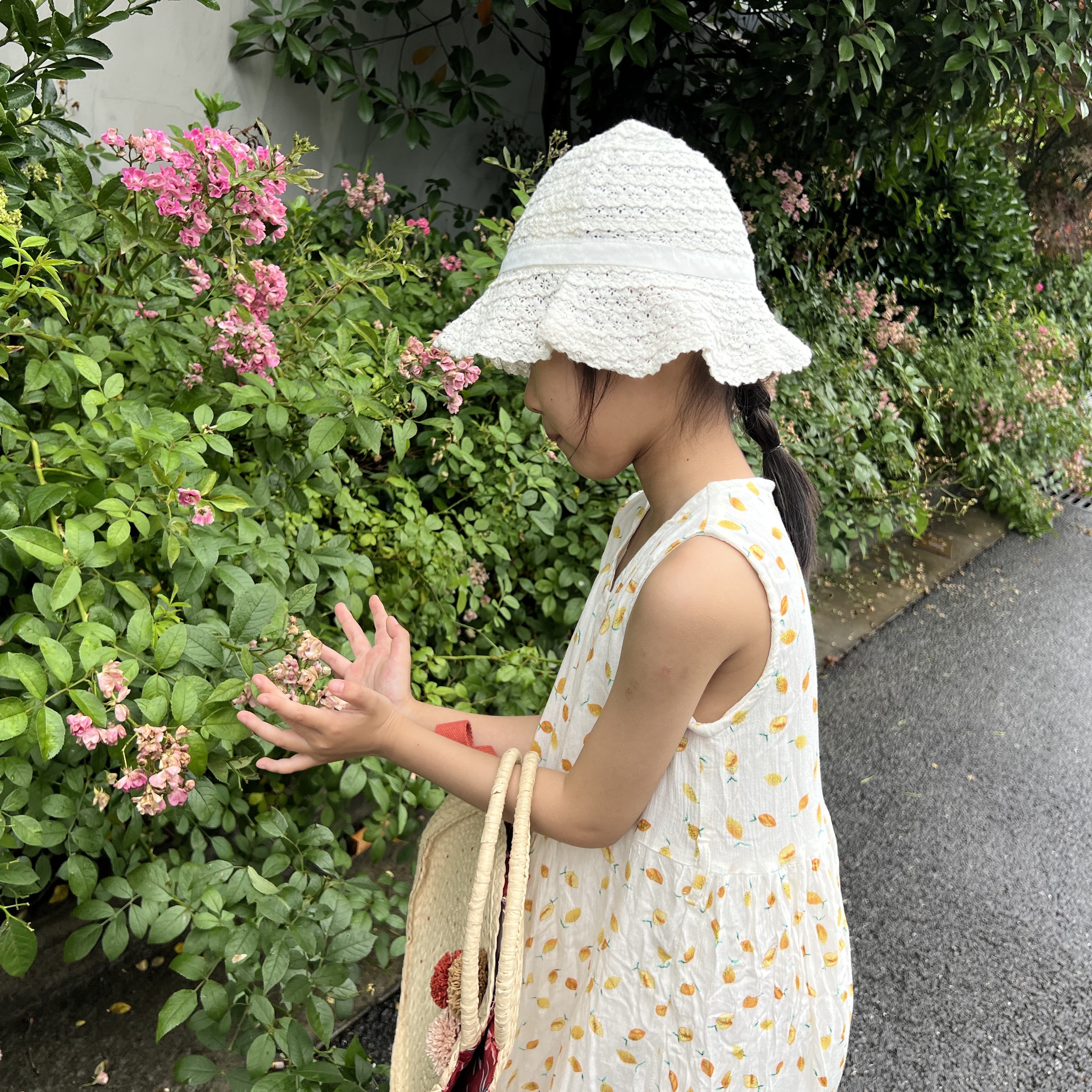 3A-8薄款遮阳防晒透气萌娃可爱公主镂空蝴蝶结纯棉儿童帽Z25-6