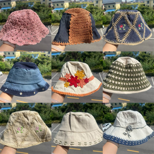 3S-164复古民族风刺绣针织水桶帽女夏天薄款透气出游帽子T26-5