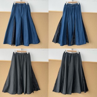 复古黑蕾丝撞色拼接牛仔半身裙大裙摆轻奢高级感Z26 21高货