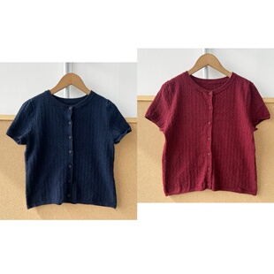 楼8-89针织短袖开衫简约设计感上衣减龄别致韩系复古短款Y26-2