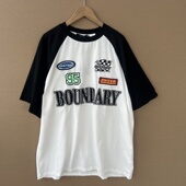 字母印花圆领T恤上衣套头设计感街头宽松休闲拼接Y25 2A1 43短袖