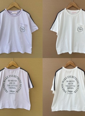 2R-37字母印花夏季短袖T恤圆领上衣设计感百搭宽松简约时尚Y25-8