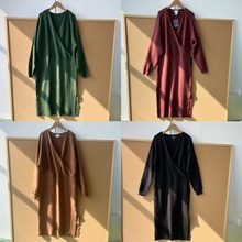 2n1-47韩系气质淑女范!交叉V领单边下摆开叉显瘦针织连衣裙Z25-11