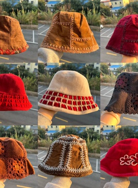 3S-13日系氛围感森系盆帽显脸小拼接设计治愈温柔渔夫帽Y25-11