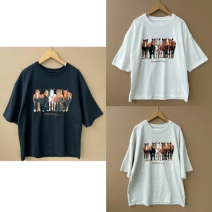 2d1 出口高级感骏马印花百搭舒适圆领情侣短袖 T恤H25 34高货