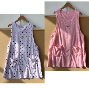 罩衣圆领有口袋围裙圆点简约侧开扣厨房防脏工作Y25 67无袖