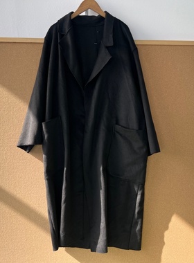 3F-3大口袋黑色无腰带无扣后开叉风衣氛围韩系高级气质显瘦Y25-11