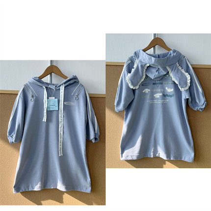 3L-7儿童款洋气可爱抽绳款后背卡通图案印花大耳朵连帽卫衣Z25-12