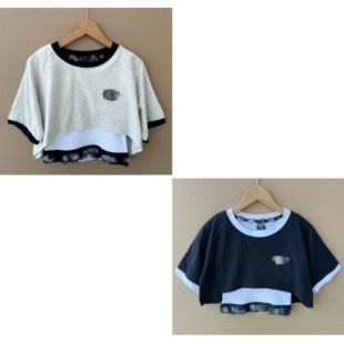 T恤J25 2K1 下摆字母织带休闲短袖 假两件拼色简约修身 42儿童款